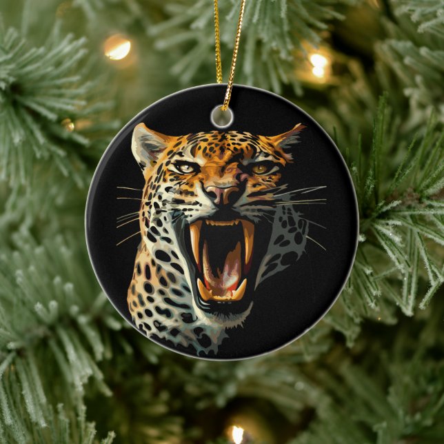 Leopard roaring attack head ceramic tree decoration (Tree)