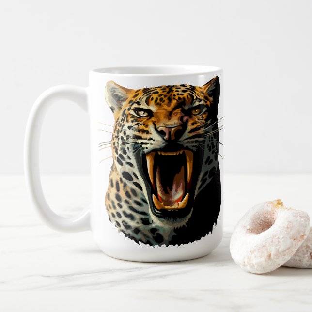 Leopard roaring attack head coffee mug (With Donut)