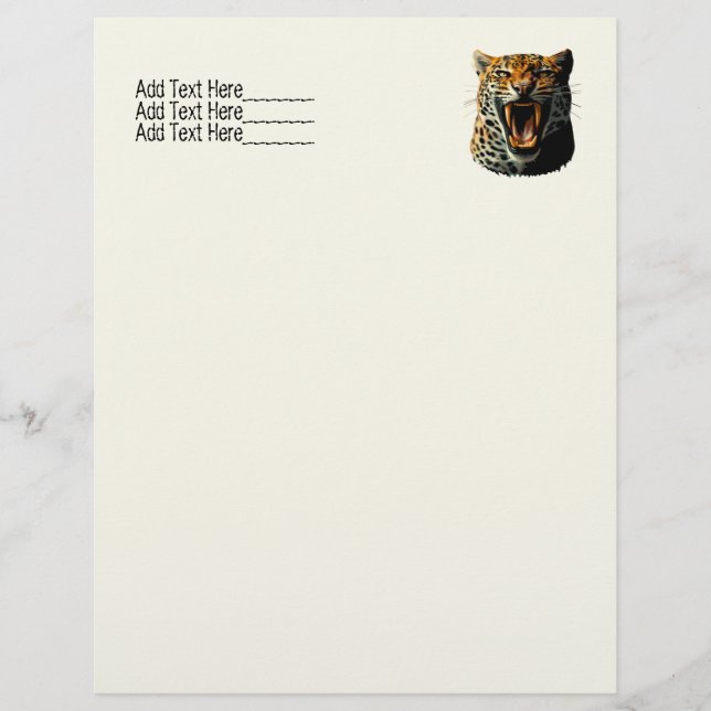 Leopard roaring attack head custom letterhead (Front)