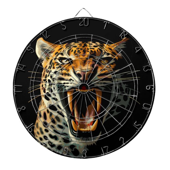 Leopard roaring attack head dartboard (Front)