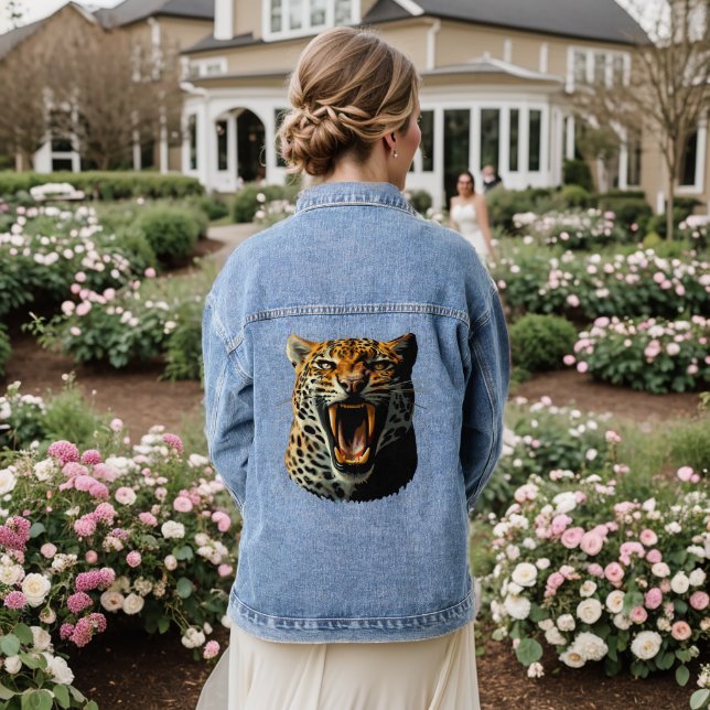 Leopard roaring attack head denim jacket (Wedding Back)