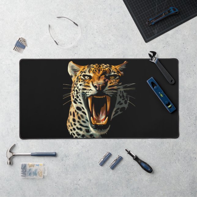 Leopard roaring attack head desk mat (Workstation)