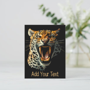 Leopard roaring attack head holiday postcard