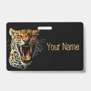 Leopard roaring attack head ID badge