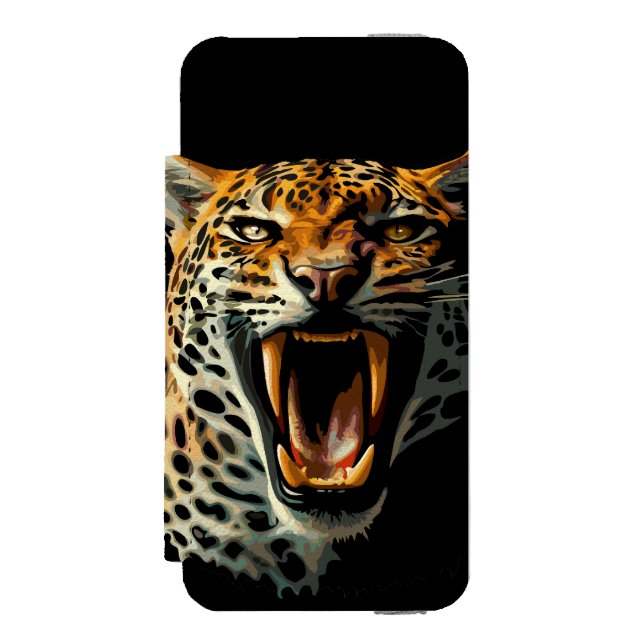 Leopard roaring attack head incipio iPhone wallet case (Folio Front)