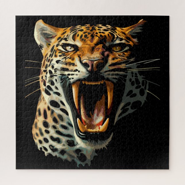 Leopard roaring attack head jigsaw puzzle (Vertical)
