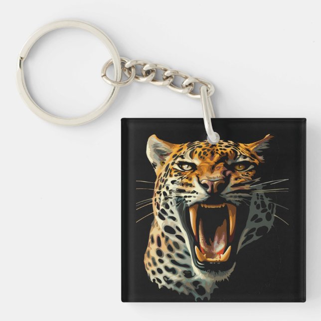 Leopard roaring attack head key ring (Front)