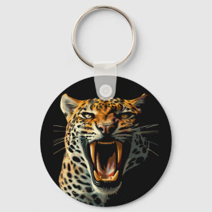 Leopard roaring attack head key ring