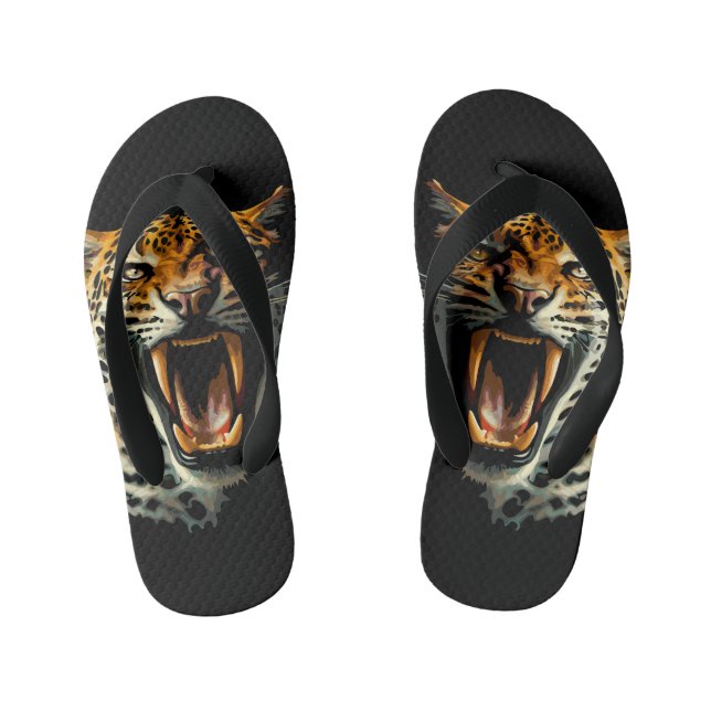 Leopard roaring attack head kid's flip flops (Footbed)