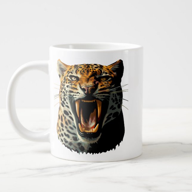 Leopard roaring attack head large coffee mug (Left)