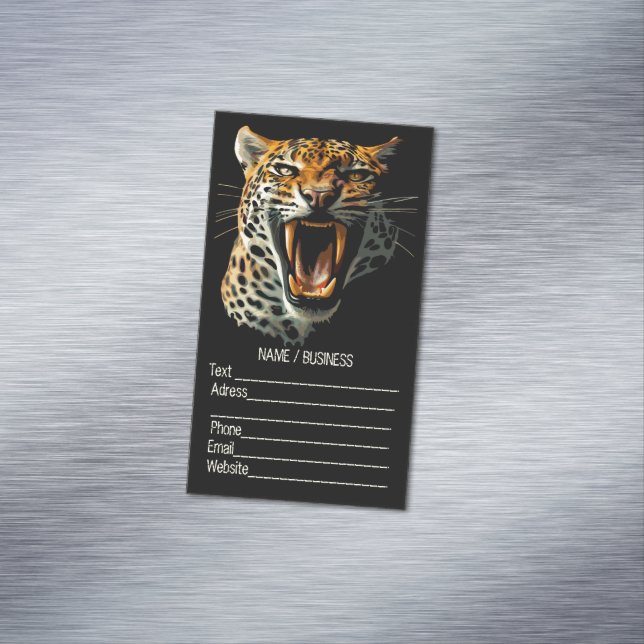 Leopard roaring attack head 	Magnetic business card (In Situ)