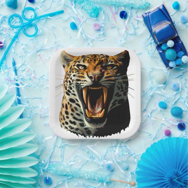 Leopard roaring attack head paper plate (Party)