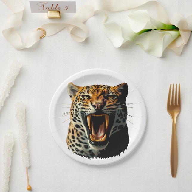 Leopard roaring attack head paper plate (Wedding)