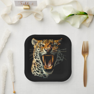 Leopard roaring attack head paper plate