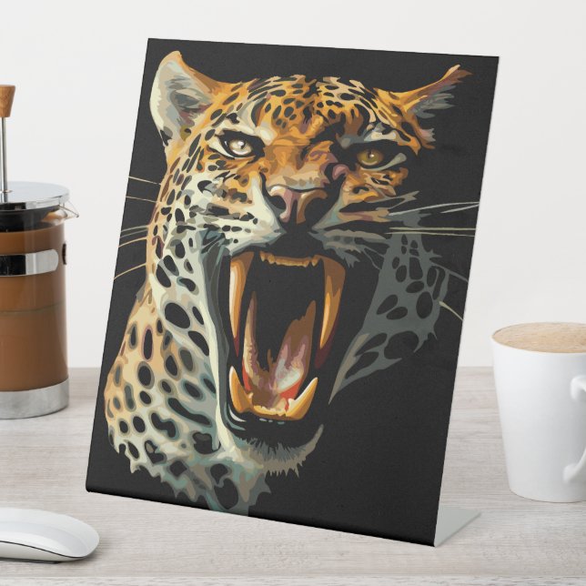 Leopard roaring attack head pedestal sign (In SItu)