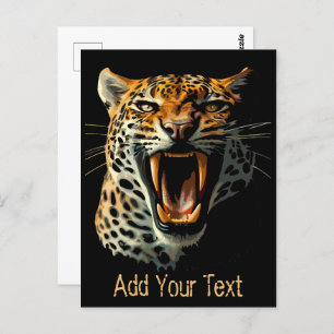 Leopard roaring attack head postcard