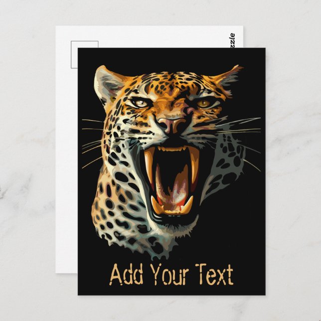 Leopard roaring attack head postcard (Front/Back)
