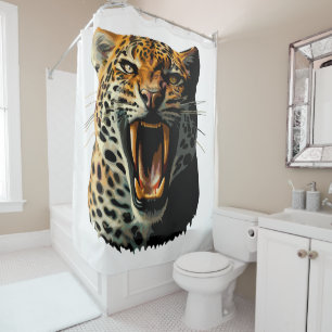 Leopard roaring attack head shower curtain