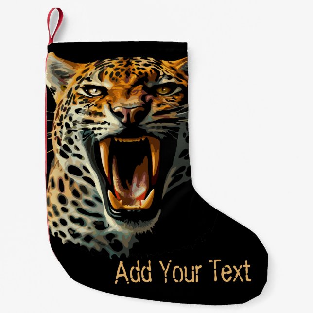Leopard roaring attack head small christmas stocking (Front)