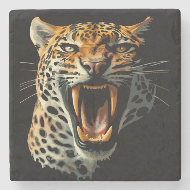 Leopard roaring attack head stone coaster (Front)