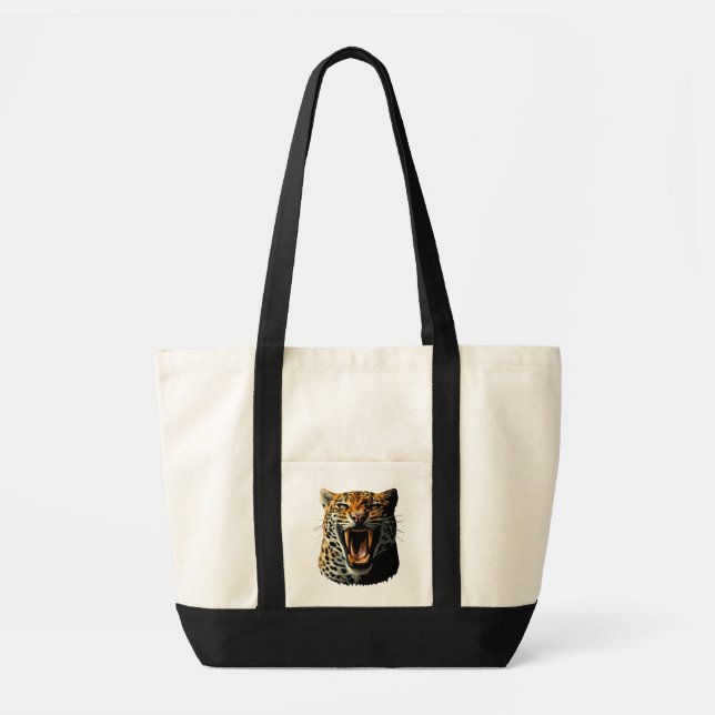 Leopard roaring attack head tote bag (Front)
