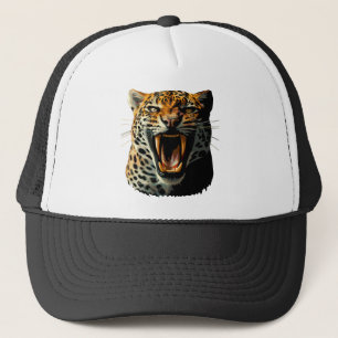 Leopard roaring attack head trucker hat