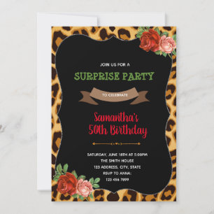 Leopard rose adult birthday invitation