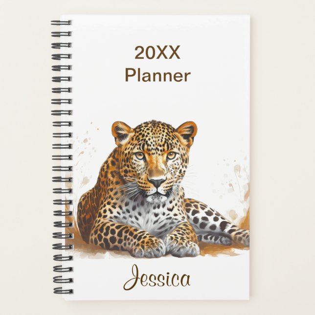 Leopard Safari Animal Portrait Personalised Name Planner (Front)