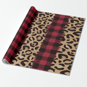 Leopard Safari Buffalo Plaid Christmas Wrapping Paper
