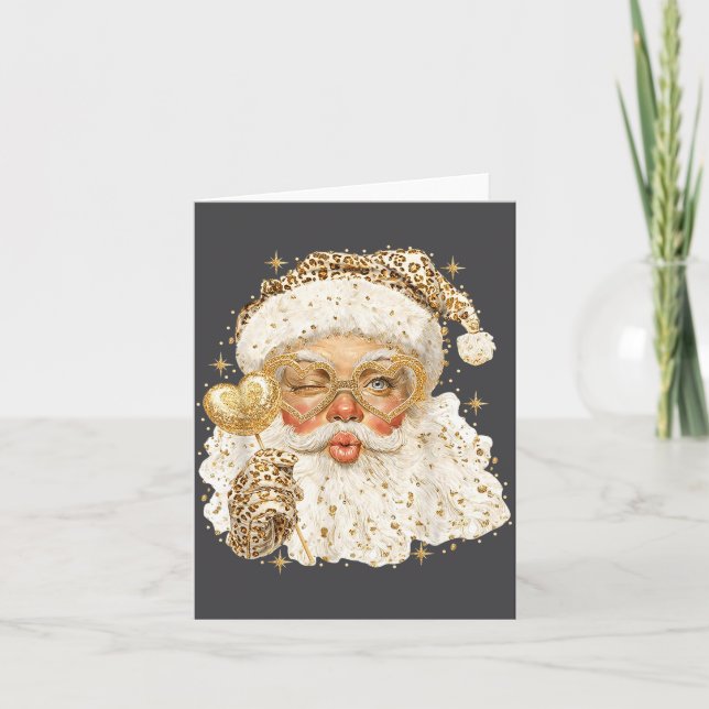 Leopard Santa Christmas Funny Gift For Women, Girl Card (Front)