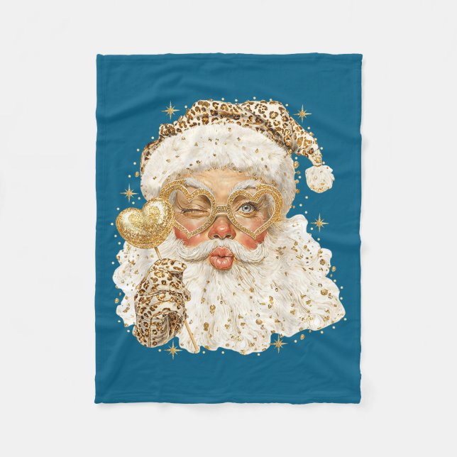 Leopard Santa Christmas Funny Gift For Women, Girl Fleece Blanket (Front)