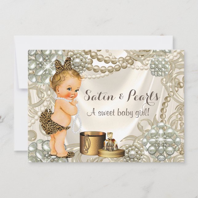 Leopard Satin Pearl Girly Baby Girl Shower Invitation (Front)