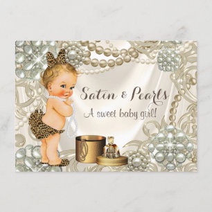 Leopard Satin Pearl Girly Baby Girl Shower Invitation