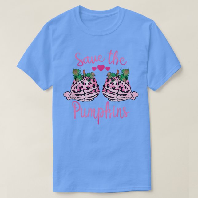 Leopard Save The Pumpkins Skeleton Hands Breast Ca T-Shirt (Design Front)