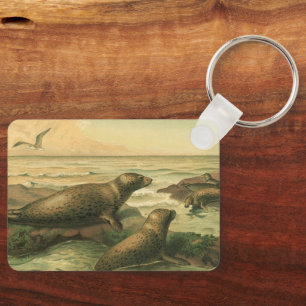 Leopard Seals, Vintage Aquatic Animals Marine Life Key Ring