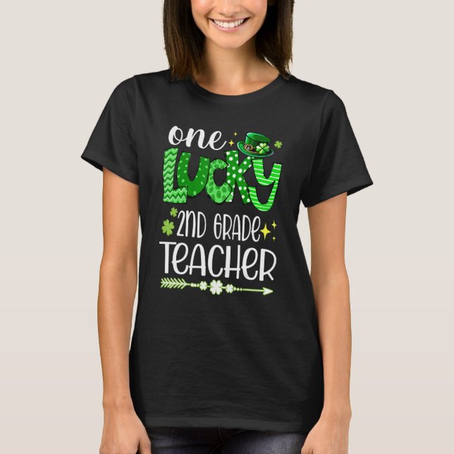 Leopard Shamrock One Lucky 2nd Grade Teacher St Pa T-Shirt (Front)