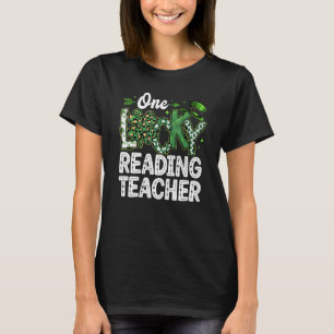Leopard Shamrock One Lucky Reading Teacher St. Pat T-Shirt