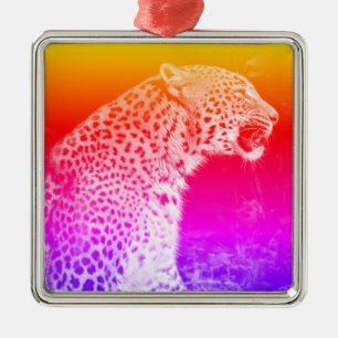 Leopard sitting metal tree decoration