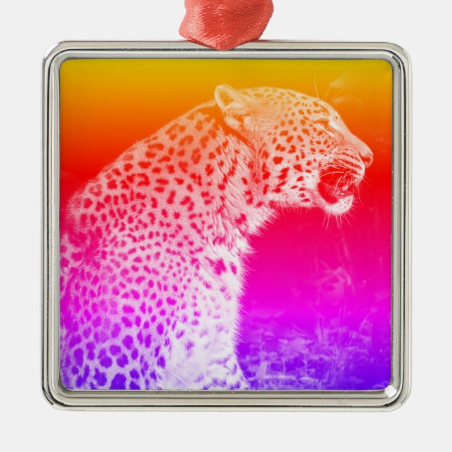 Leopard sitting metal tree decoration (Front)