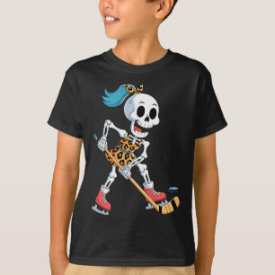 Leopard Skeleton Ice Hockey Halloween Costume Wome T-Shirt