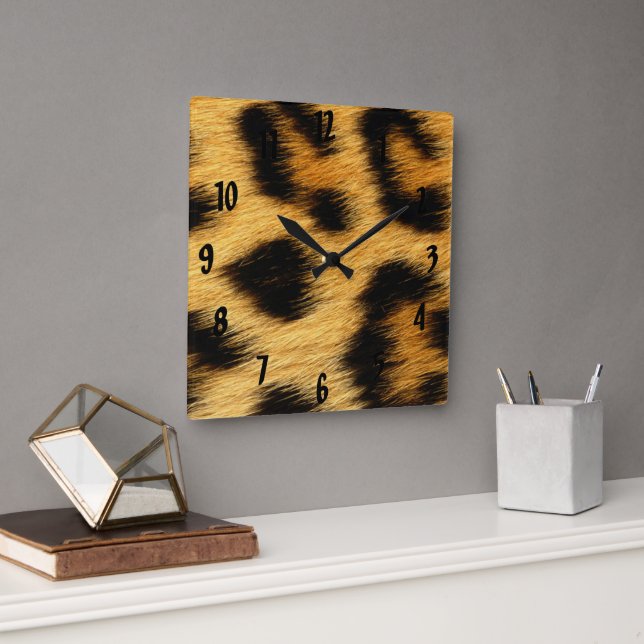 Leopard Skin Animal Print Square Wall Clock (Office)