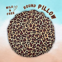 Leopard Skin Brown Cream Pattern -  Round Cushion