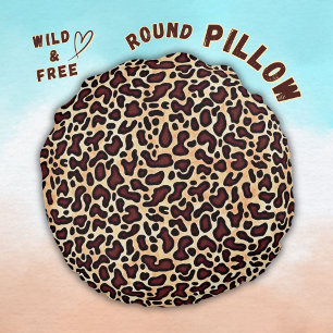 Leopard Skin Brown Cream Pattern -  Round Cushion