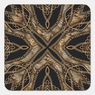 Leopard Skin & Chain Jewellery Square Sticker