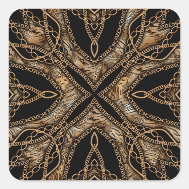 Leopard Skin & Chain Jewellery Square Sticker (Front)