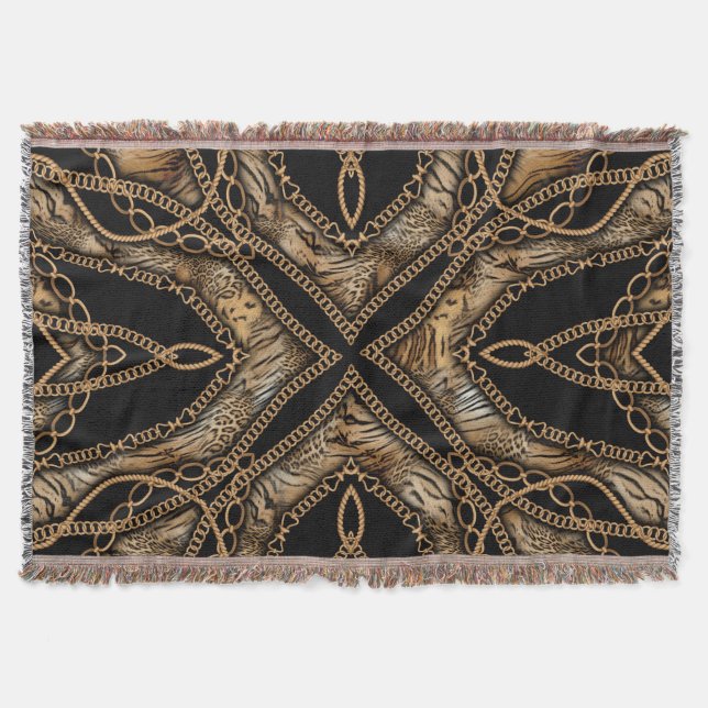 Leopard Skin & Chain Jewellery Throw Blanket (Front)