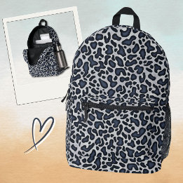 Leopard Skin Denim Grey Blue Pattern -  Printed Backpack