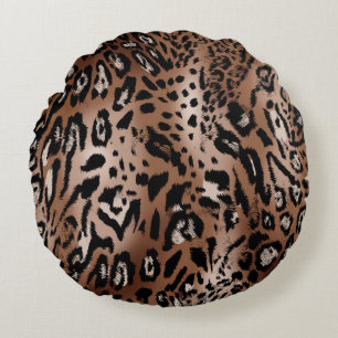 Leopard skin illustration seamless pattern fabric round cushion