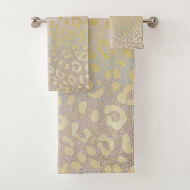 Leopard Skin In Gold Glitter On Rainbow Gold  Bath Towel Set (Insitu)