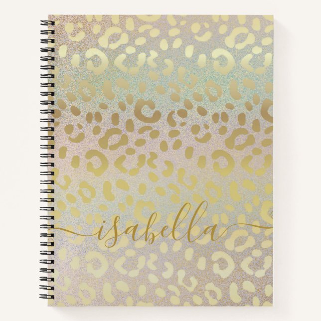 Leopard Skin In Gold Glitter On Rainbow Gold Notebook (Front)